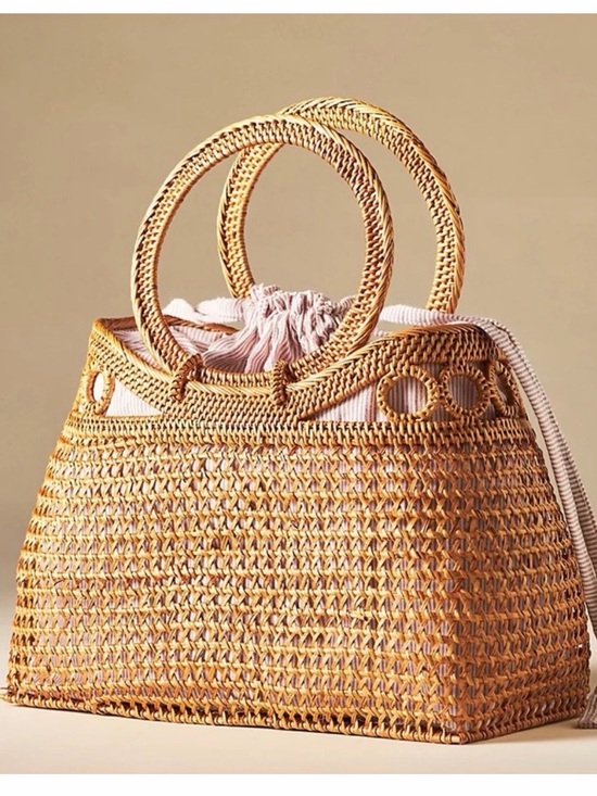 Anthropologie Handbags - Anthropologie Bali Squared Bag Purse Rattan Beach